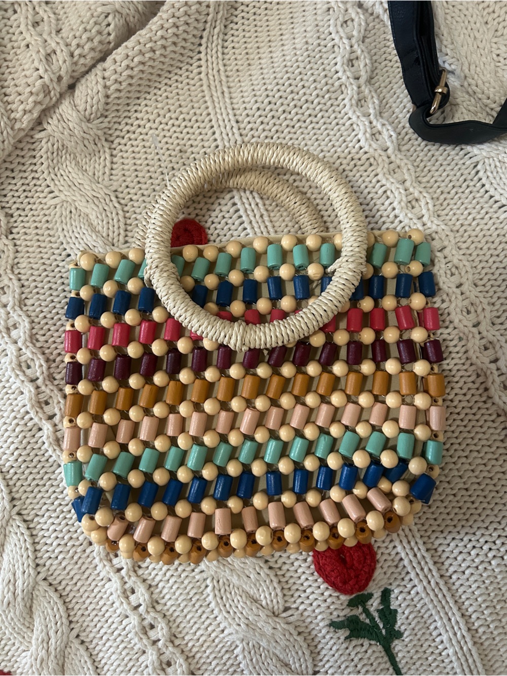 Multicolor Beaded Round-Handle Tote - Unbranded